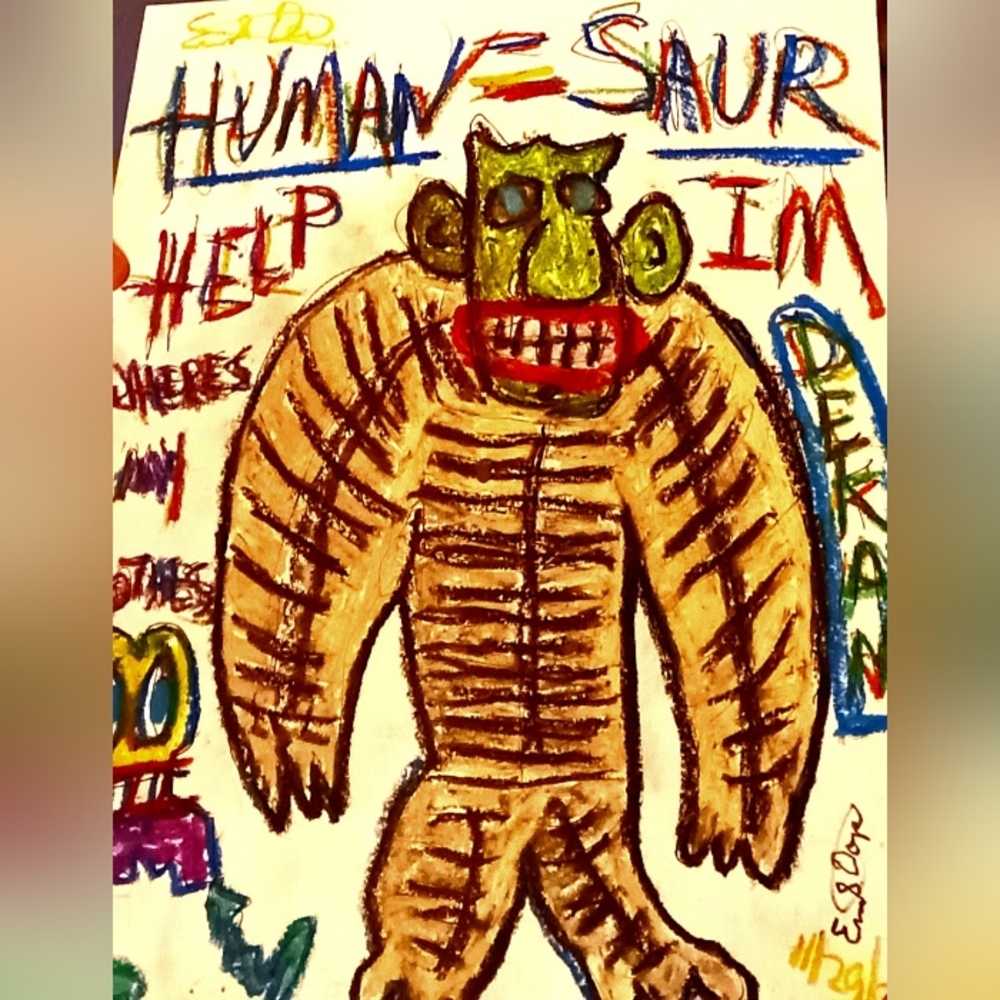 Colorful Primate Illustration Art Print 14x11 Sketch HUMAN SAURUS